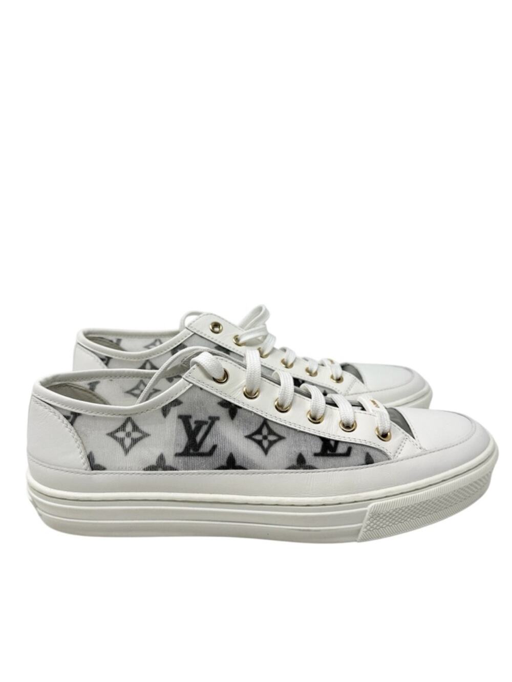 Louis Vuitton Stellar Low Top White Navy Blue Monogram Logo Sneakers Size 39